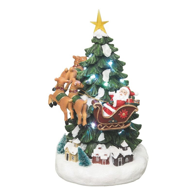 Transpac Resin 14 in. Multicolor Christmas Light Up Flying Santa Tree Decor