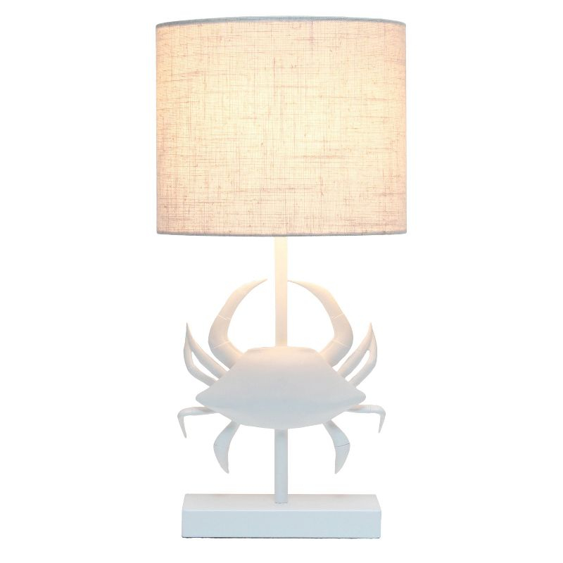 Simple Designs 18.25" Shoreside Tall Coastal Pinching Crab Shaped Bedside Table Desk Lamp White: Nautical Decor, ETL Listed
