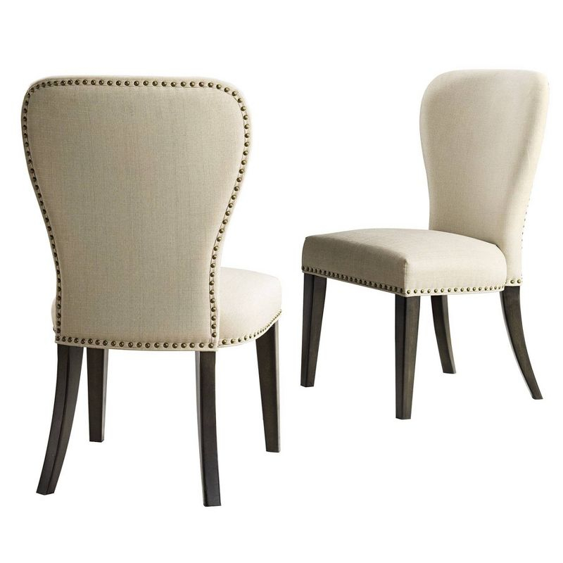Set of 2 Savoy Upholstered Dining Armless Chairs Cream - Alaterre Furniture: Faux Leather, Nailhead Detail, Rubberwood Frame