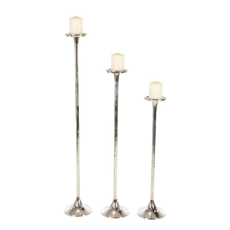 Set of 3 Metallic Aluminum Candle Holders Silver - Olivia & May: Oversized Pillar, Modern Style, Indoor Use