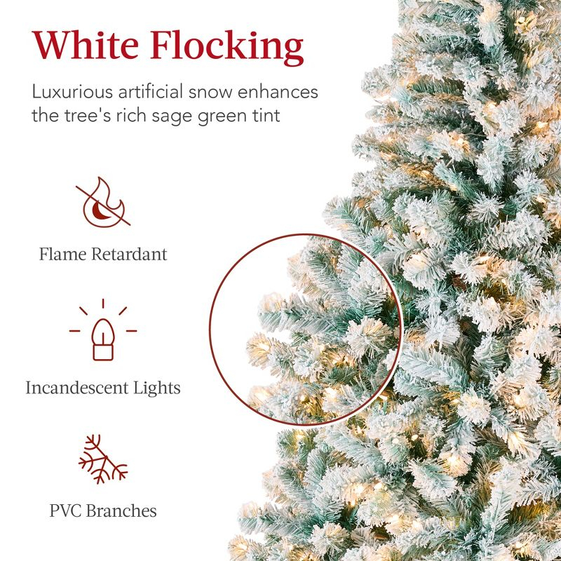 Best Choice Products 6ft Pre-Lit Sage Green Christmas Pine Tree w/ Flocked Branches, 250 Warm-White Lights