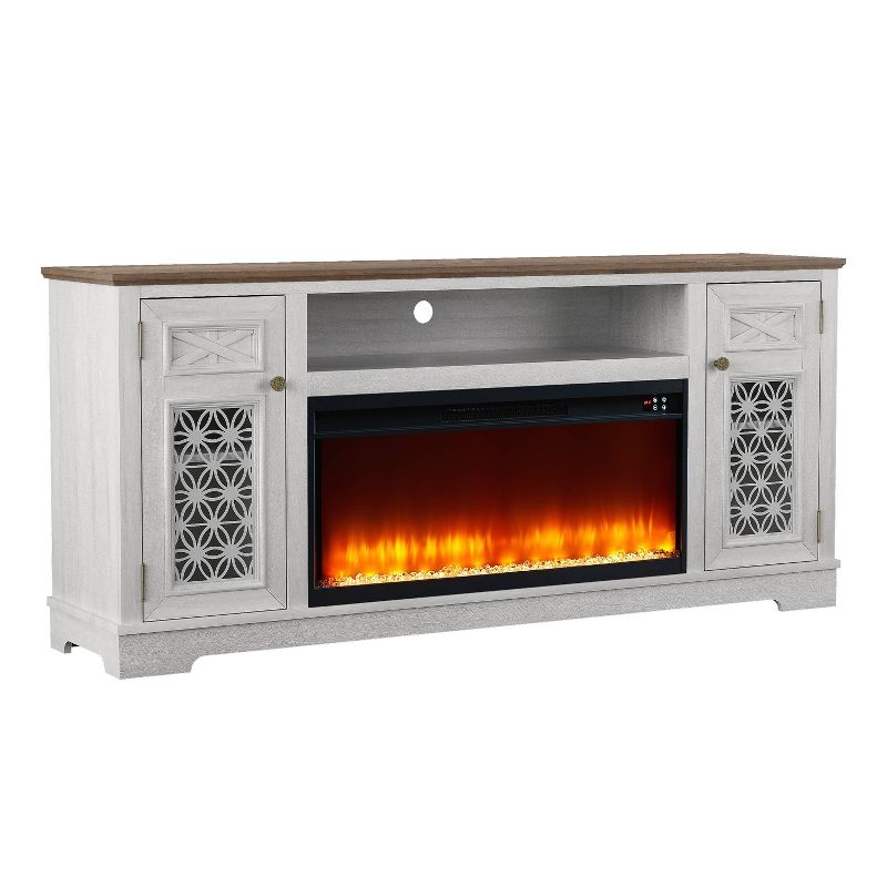 Festivo Farmhouse 70" TV Stand for TVs up to 80" with Fireplace Saw Cut Off White