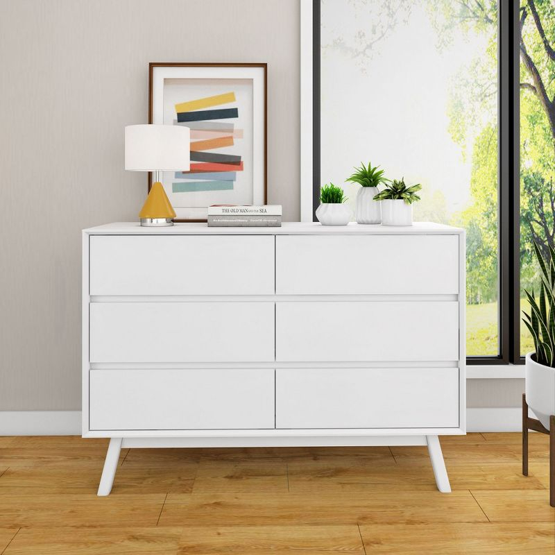 Max & Lily Mid-Century Modern 6-Drawer Dresser, White
