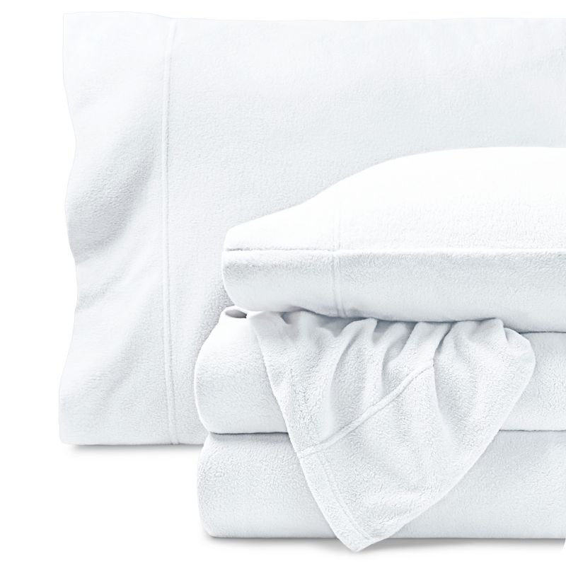 Twin XL White Polar Fleece Sheet Set by Bare Home