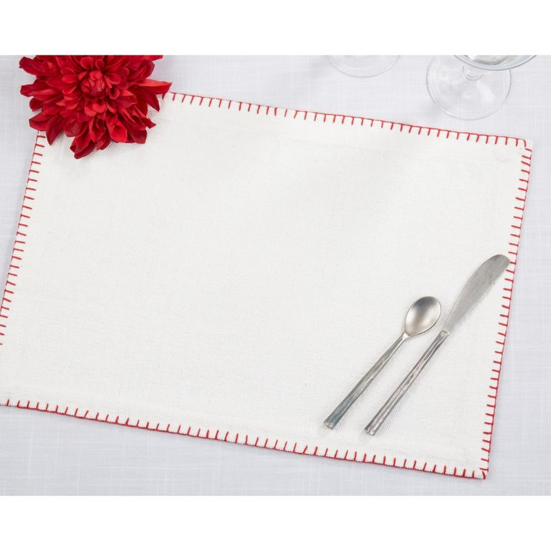Saro Lifestyle Whipstitch Cotton Placemat, White/Red, (Set of 4 pcs)