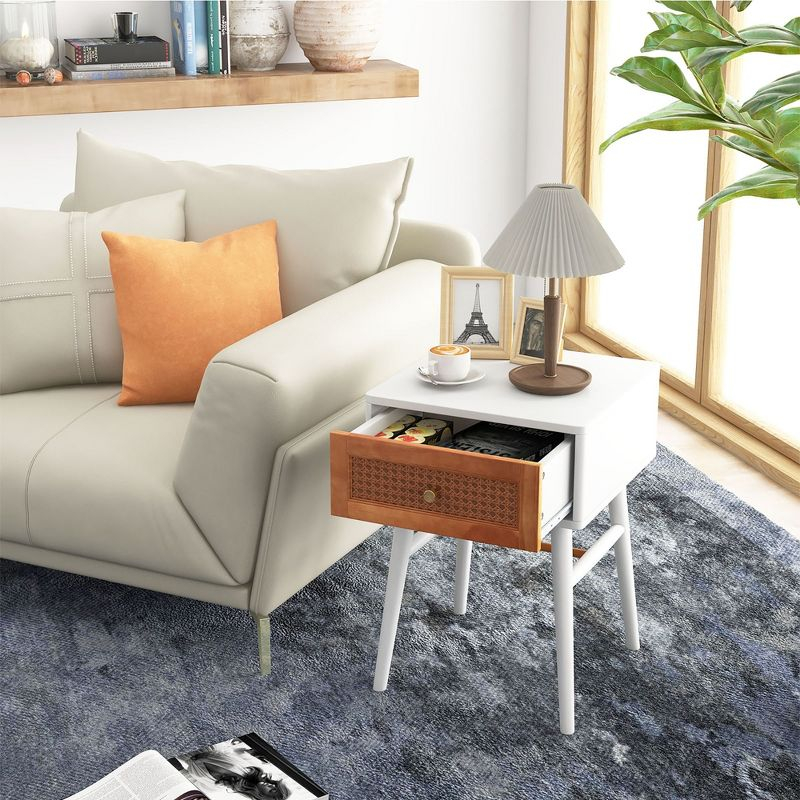 Costway Nightstand Modern Bedside End Table with Storage Drawer & Solid Wood Legs White