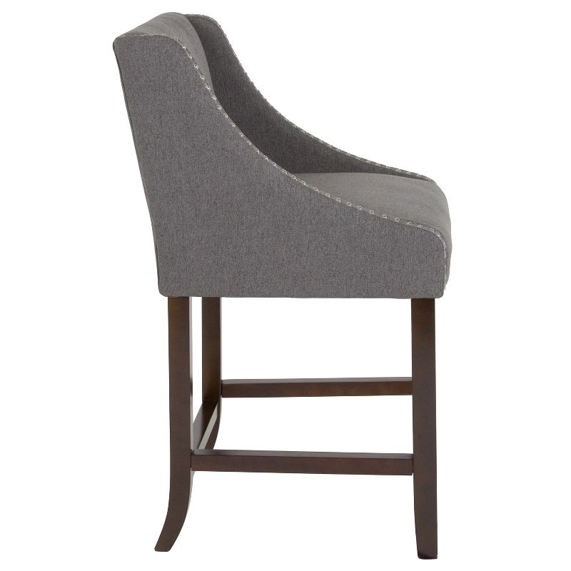 Merrick Lane Taylorsville 24 Inch Walnut Counter Height Stool with Nailhead Trim in Dark Gray Fabric