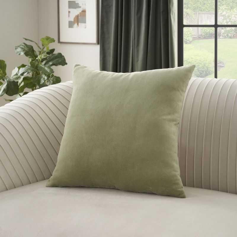 Mina Victory Sofia Solid Reversible Velvet 20" x 20" Green Indoor Throw Pillow