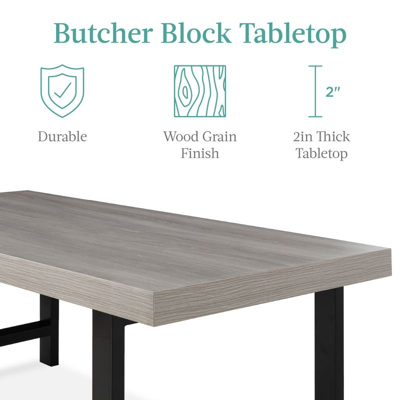 Best Choice Products 44in Modern Butcher Block Top Coffee Table, Rectangular Wood Accent Table w/ Metal Legs - Gray