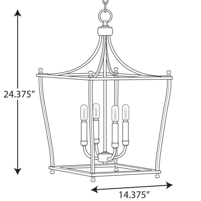Progress Lighting Parkhurst 4-Light Lantern Matte Black Ceiling Light, Steel, Incandescent, Dry Rated