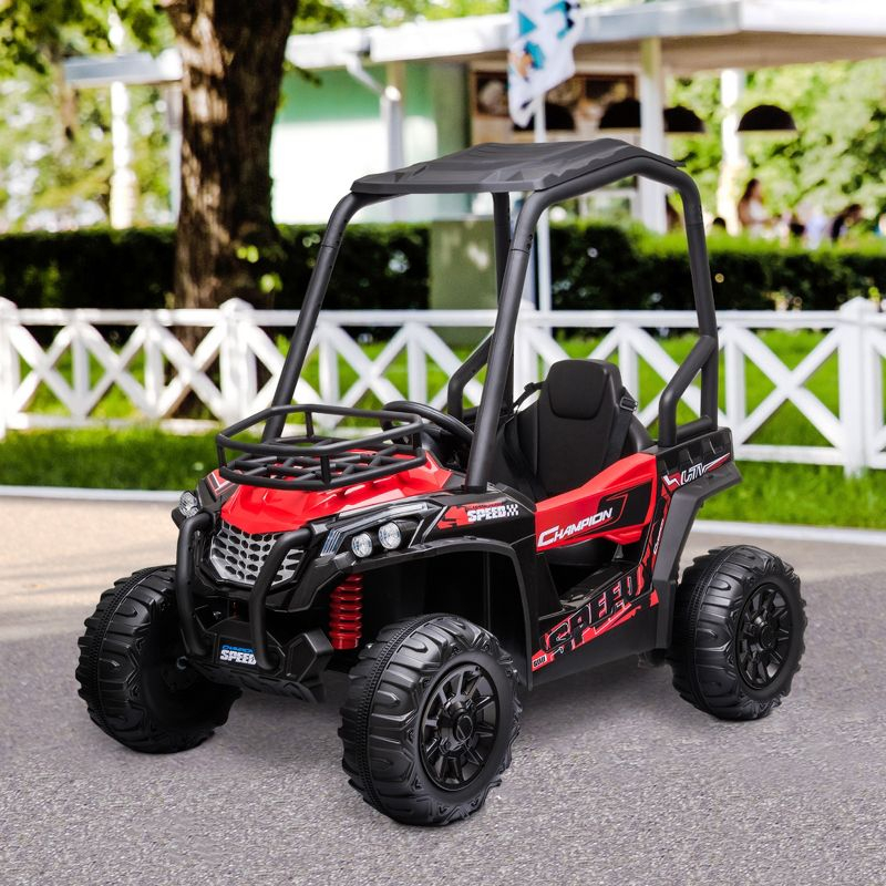 Aosom 12V Kids UTV, Battery Powered Electric Ride on Car with Music, Lights, MP3/USB, Suspension System & Remote Control, Red