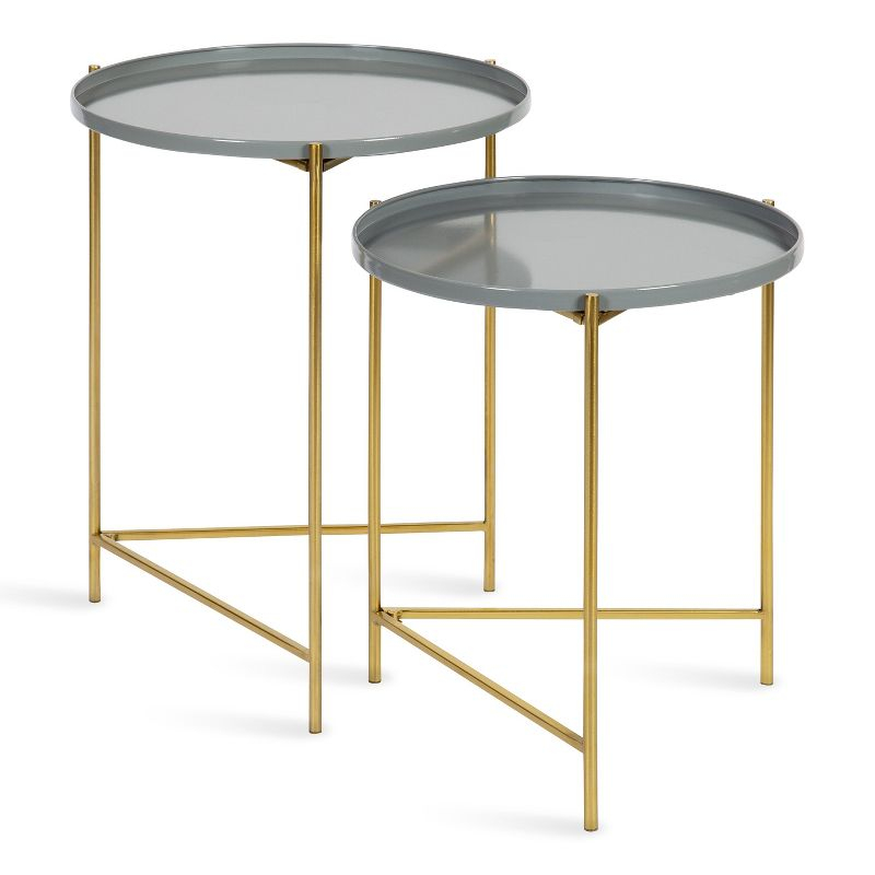Kate and Laurel Ulani Round Metal Nesting Table, 2 Piece, Gray and Gold