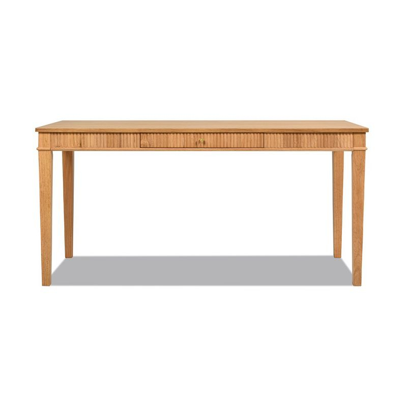 Dumont Modern Farmhouse 1-Drawer Fluted Home Office Writing Desk, Natural Blonde Solid Rubberwood & Rubberwood Veneer