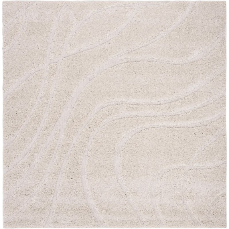 Florida Shag SG471 Power Loomed Indoor Area Rug - Creme/Creme - 5'x5' Square - Safavieh