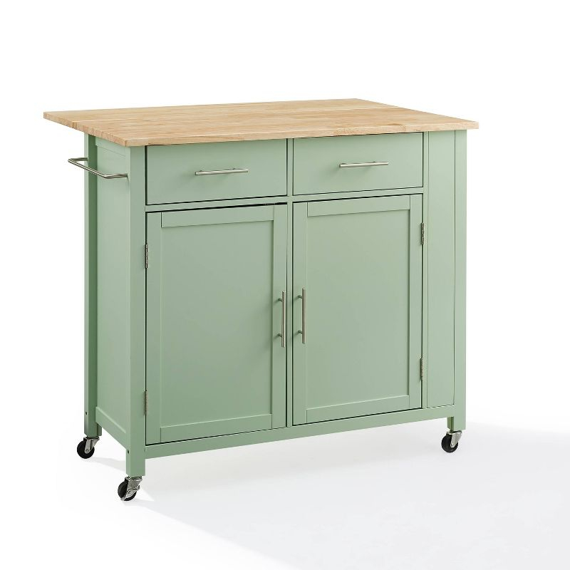Savannah Wood Top Drop Leaf Kitchen Island/Cart Mint - Crosley: Adjustable Shelves, Spice Rack, Caster Wheels