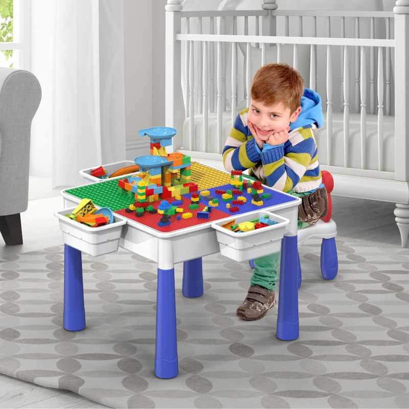 PICASSO-TILES 581 Pc Large Bricks Building Blocks with Marble Run, Table and Chair Activity Set for Kids 3+