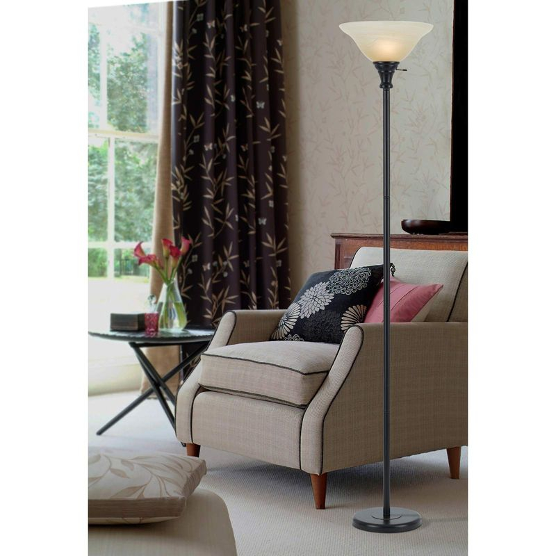 Cal Lighting 150W 3Way Torchiere W/ Glass Shd - Dark Bronze
