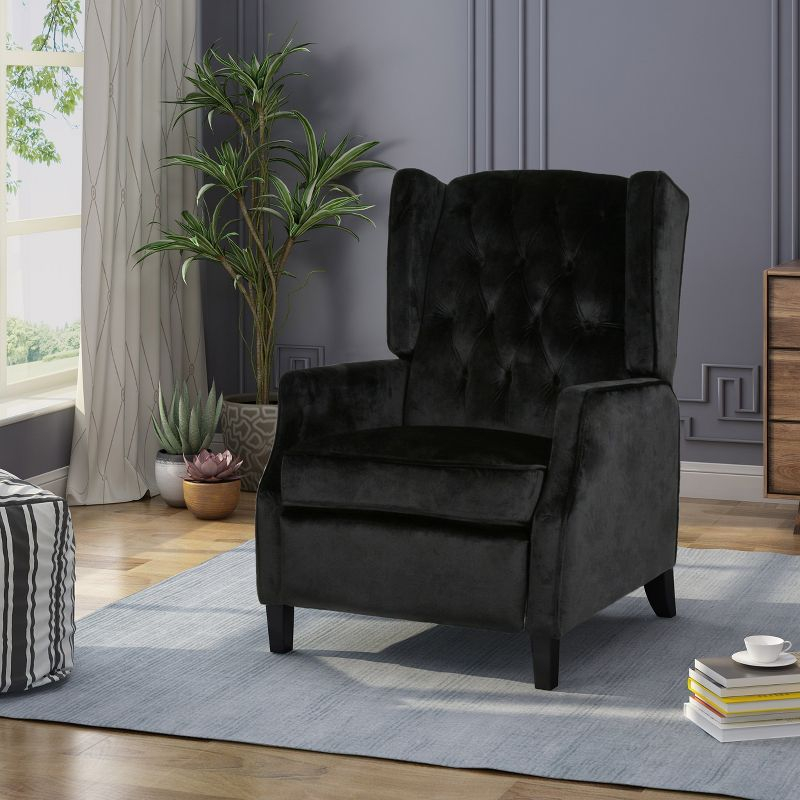 Christopher Knight Home Keating Contemporary Fabric Tufted Wingback Pushback Recliner, Black