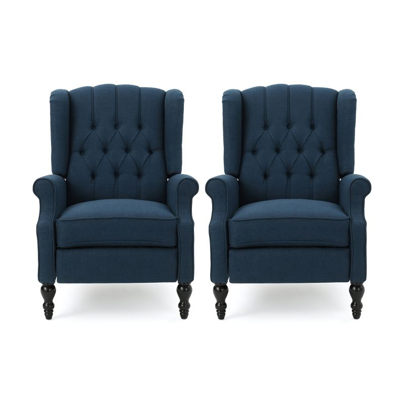 Christopher Knight Home Walter Contemporary Tufted Wingback Pushback Recliner (Set of 2), Navy Blue