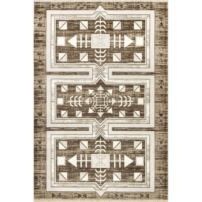 Lauren Liess x Rugs USA - Agave Geometric Fringed Indoor Area Rug, 6' 7" x 10' 2", Brown