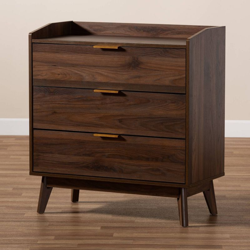 Lena Walnut Chest Brown - Baxton Studio: Mid-Century 3-Drawer Storage for Bedroom
