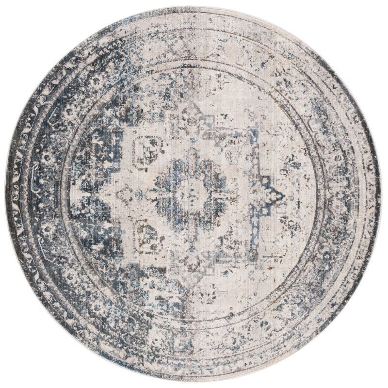 Vintage Persian VTP438 Power Loomed Indoor Area Rug - Ivory/Blue - 5' Round - Safavieh