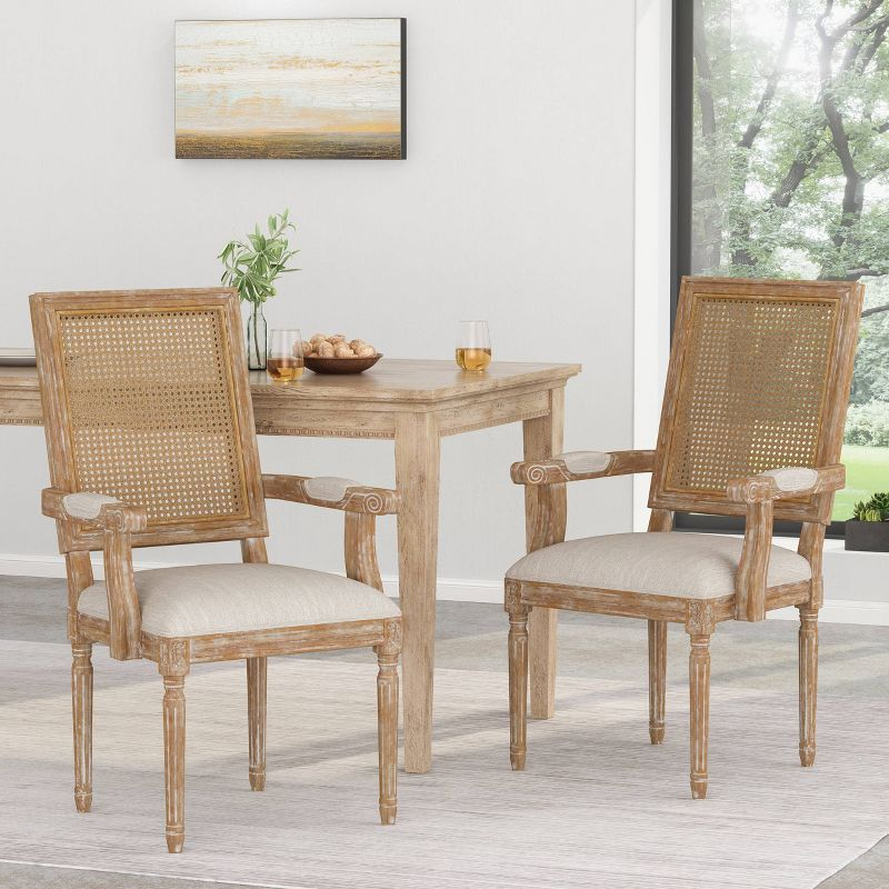 Set of 2 Maria French Country Wood & Cane Dining Chairs with Arms - Christopher Knight Home