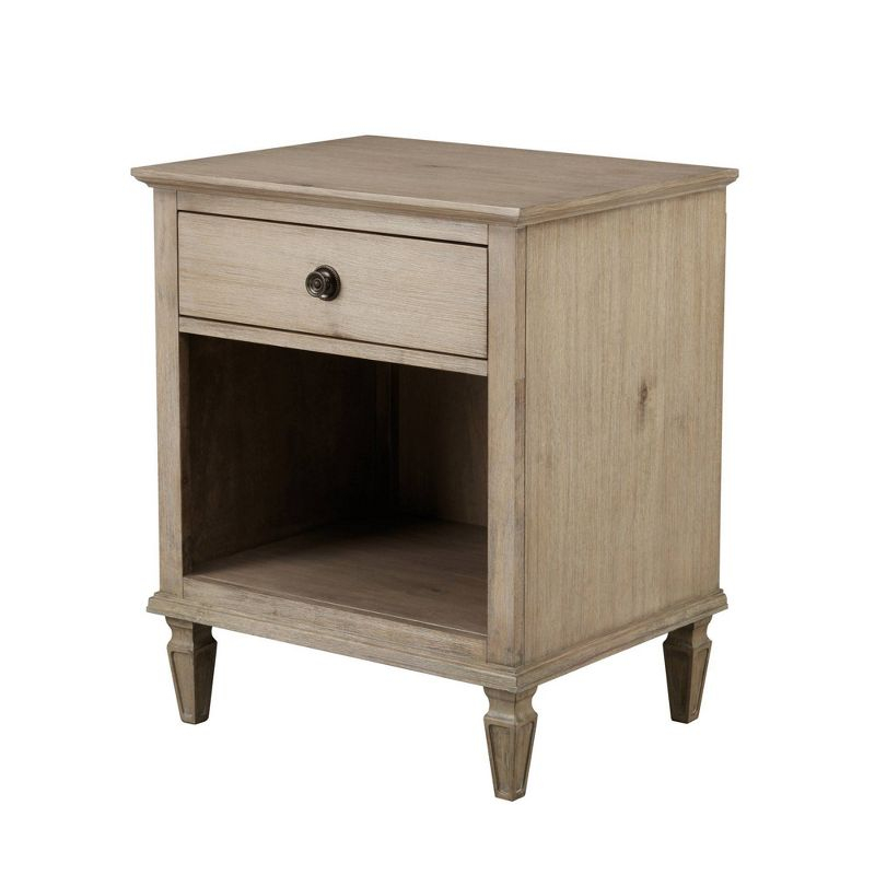 Victoria Nightstand Light Natural: French Countryside Inspired, Bronze Handle, Open Storage Space