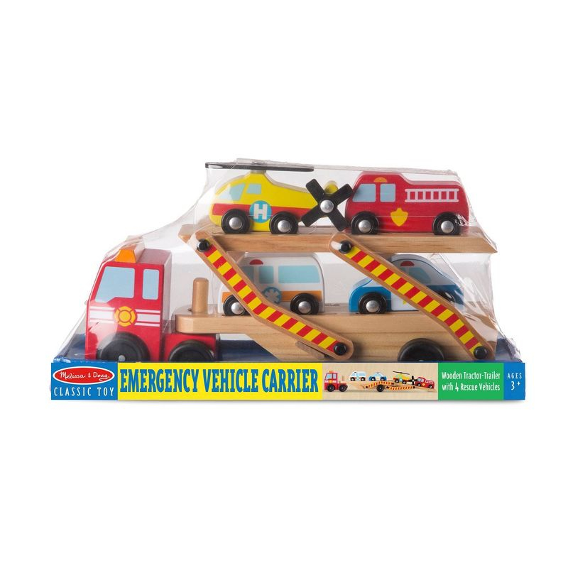 Melissa & Doug Emergency Vehicle Carrier Wooden Truck With 4 Rescue Vehicles