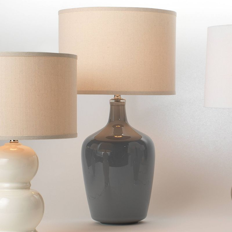 Splendor Home Plum Jar Ceramic Table Lamp with Drum Shade Gray : Modern Glossy Finish, 3-Way Switch, UL Listed