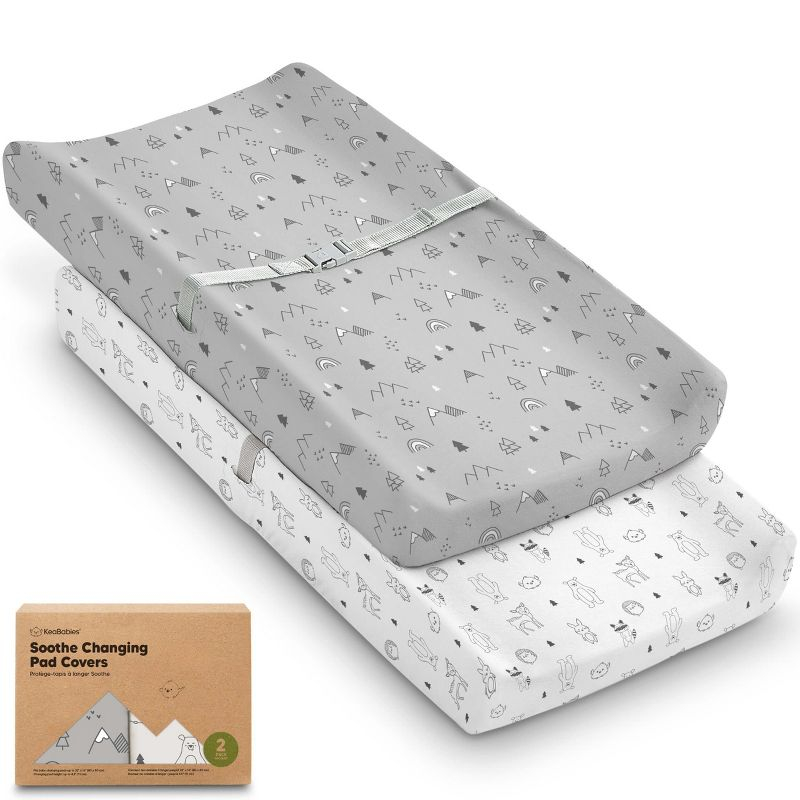 KeaBabies 2pk Soothe Changing Pad Covers for Girl, Boy, Organic Soft Cotton Contoured Diaper Changing Table Pad Covers (Woodland)