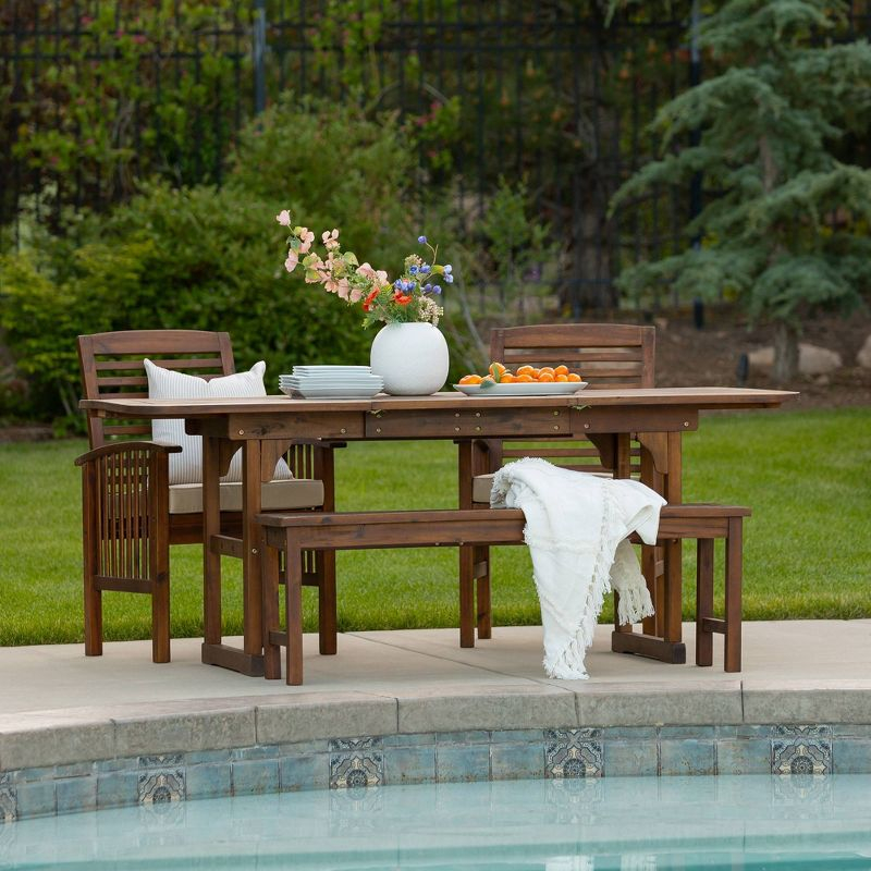 Ravenscroft 4pc Extendable Acacia Wood Outdoor Dining Set Dark Brown - Saracina Home: With Padded Seats & Umbrella Hole