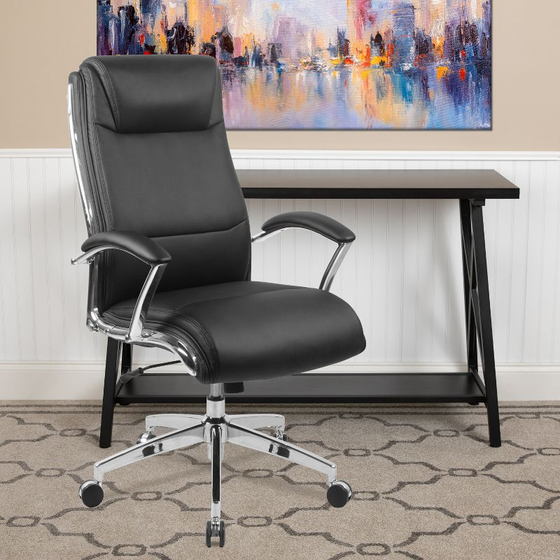 Flash Furniture High Back Designer Black LeatherSoft Smooth Upholstered Executive Swivel Office Chair with Chrome Base and Arms