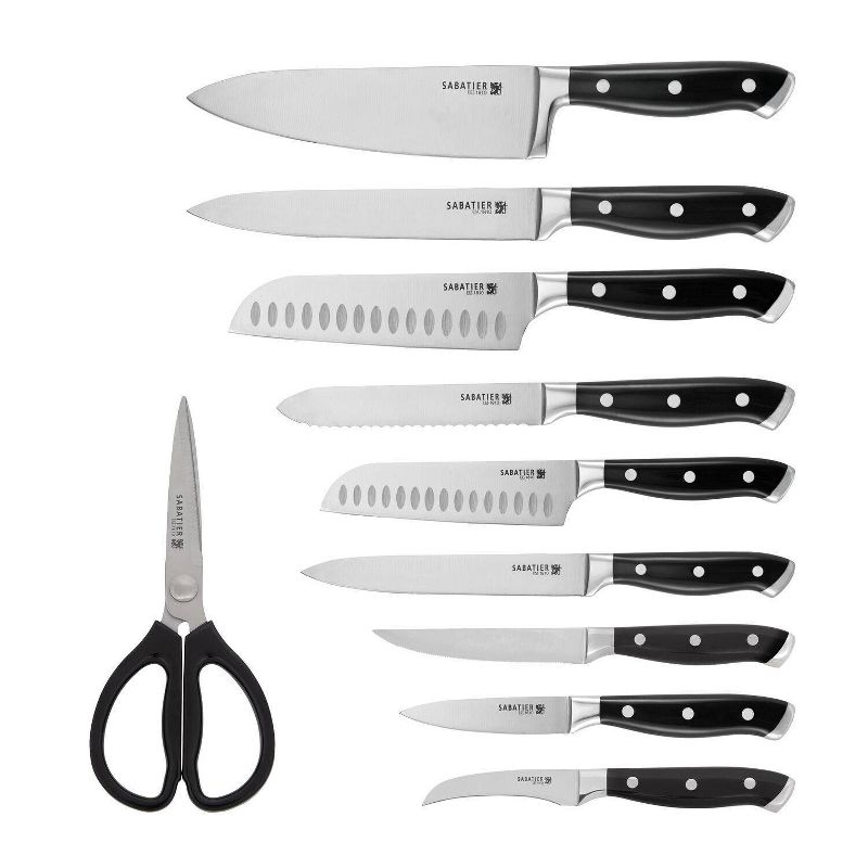 Sabatier 16pc Triple Rivet Rubberwood Block Knife Set: High Carbon Stainless Steel, Ergonomic Handle, Kitchen Cutlery