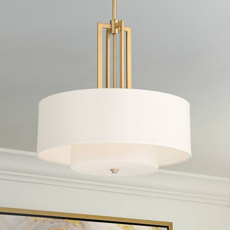 Possini Euro Design Sundry Warm Brass Pendant Chandelier 24" Wide Modern Double Drum Shades 4-Light Fixture for Dining Room House Foyer Kitchen Island