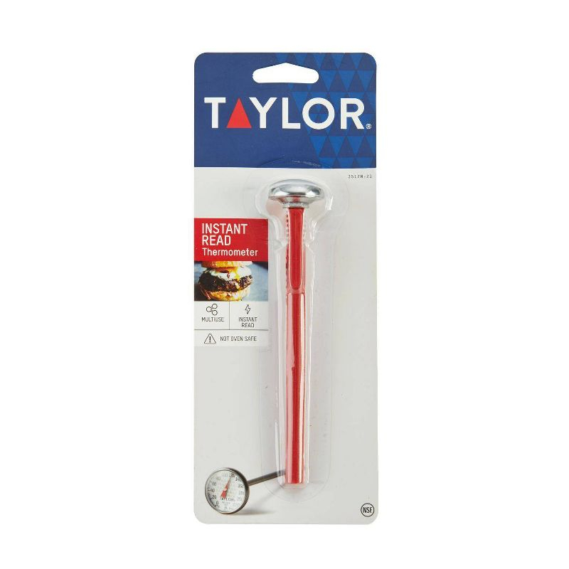 Taylor 1" Instant-Read Analog Dial Kitchen Meat Cooking Thermometer: Stainless Steel, 0-220°F, Storage Sleeve