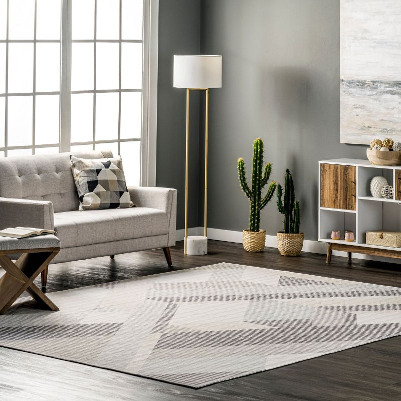 Nuloom Alesha Modern Striped Machine Washable Indoor Area Rug Beige 4' x 6'
