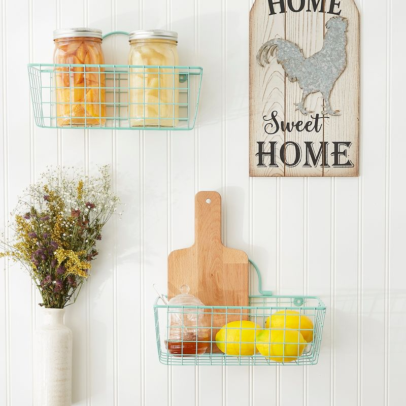 Small Aqua Wire Wall Basket Set/2