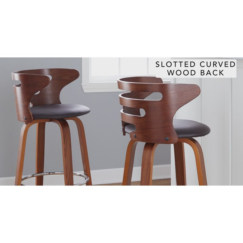 LumiSource Set of 2 Cosini Upholstered Counter Height Barstools Cream/Walnut: Swivel, Wood Legs, Faux Leather