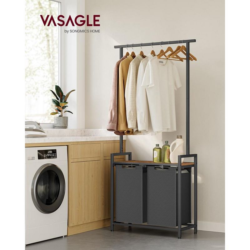 VASAGLE Clothes Rack with Laundry Hamper Removable Laundry Basket with Shelf Rustic Brown and Black