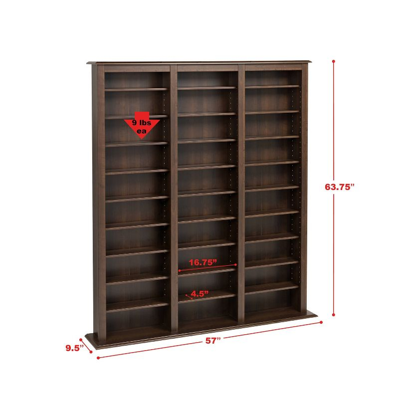 Jackson Media Storage Rack Espresso - Prepac: Holds 1173 CDs, 567 DVDs, 27 Adjustable Shelves