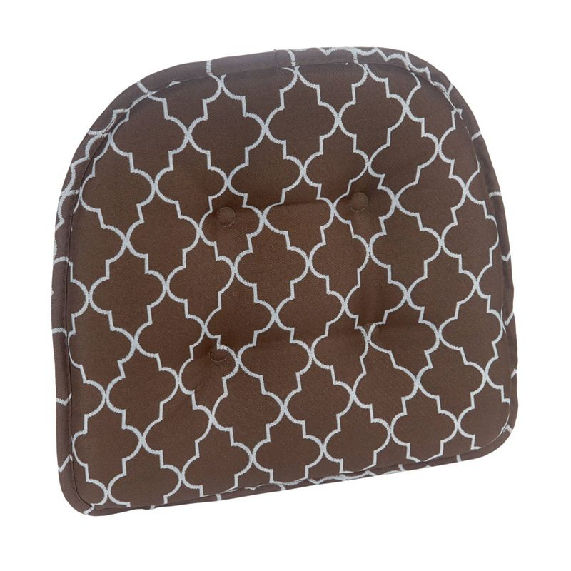 Gripper 15" x 16" Non-Slip Trellis Tufted Chair Cushions Set of 2 - Brown: Indoor Dining Room Seat Pads, Polyester & Cotton