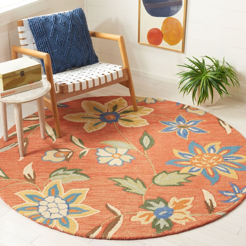 Blossom BLM673 Hand Hooked Area Rug - Rust/Multi - 6' Round - Safavieh.