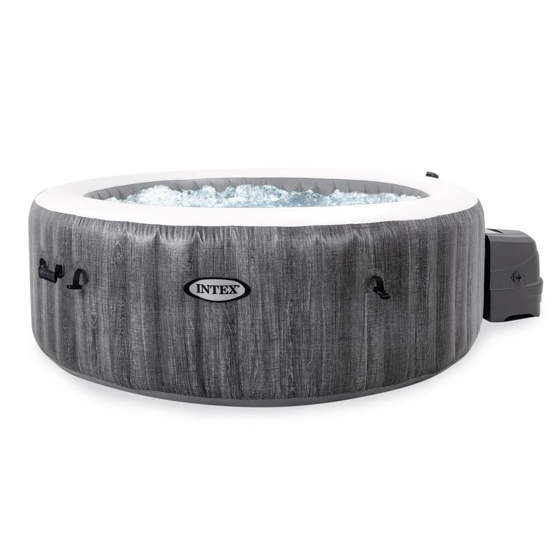 Intex 28439EP PureSpa Plus Greywood Inflatable Hot Tub Bubble Jet Spa with 4 Battery Powered Submersible Multi-Colored LED Lights