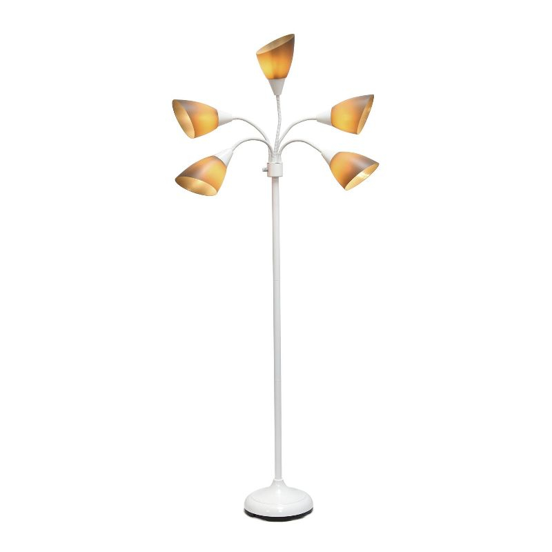 Simple Designs 67" Contemporary Multi 5-Head Adjustable Gooseneck Floor Lamp with Shades Gray : ETL Listed, Metal Body, Rotary Dimmer Switch