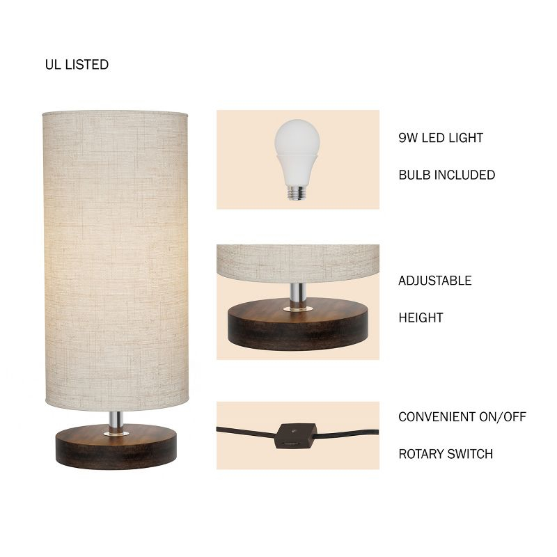 Hastings Home Cylinder Lamp Adjustable Height with Wooden Base and LED Bulb
