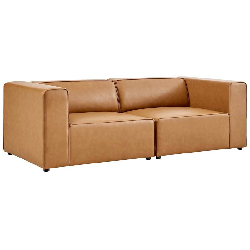 Modway 2pc Mingle Vegan Leather Sectional Sofa Loveseat Tan: Modern Upholstered Modular Couch, Wood Frame