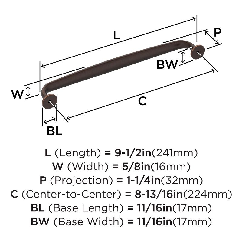 Amerock Renown 8-13/16 inch (224mm) Center-to-Center Oil-Rubbed Bronze Cabinet Pull