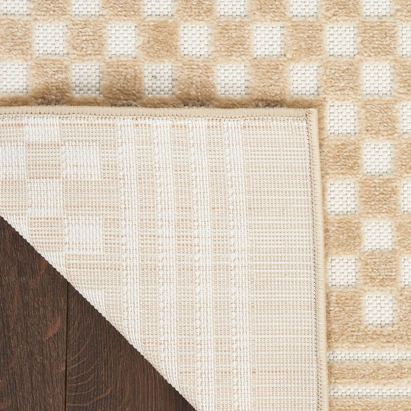 Nourison 7'10"x9'10" Care Free Checkered Machine Woven Area Rug Taupe: Modern Geometric Low Pile Indoor Rectangle Rug