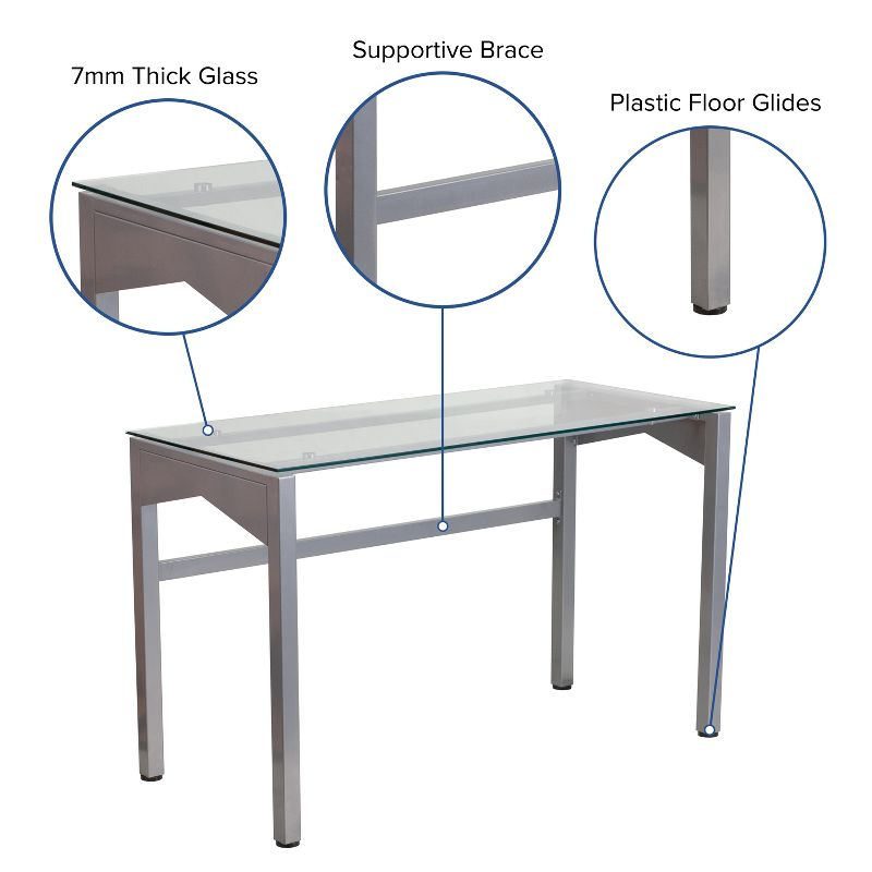 Emma and Oliver Desk with Clear Tempered Glass Top